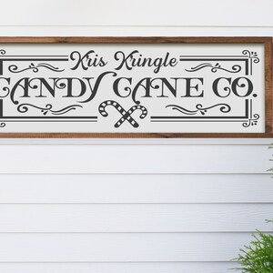 Kris Kringle Candy Cane Co. Large Farmhouse Style Sign 12&quot;x36&quot;.  Candy Cane Sign, Farmhouse Christmas, Santa Claus sign, rustic holiday sign