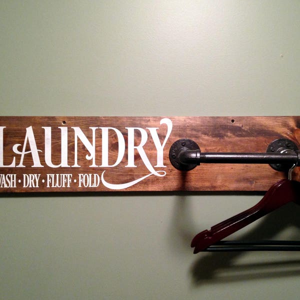 Laundry Farmhouse Style Clothing Rack with Inductrial Pipe Sign 7.25"x30". Laundry Organization, Rustic Clothing Rack, Pipe Clothing Rack