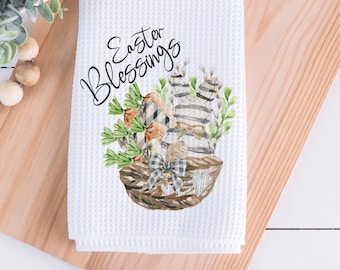 Easter Blessings Bunny Tea Towel, Kitchen Towel, Spring Kitchen, Easter Decor, Dish Towel, Easter Bunny, Farmhouse Kitchen, Easter Towel