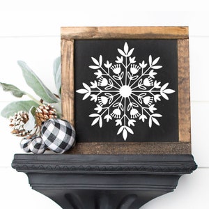 Snowflake Farmhouse Framed Wood Layering Sign. Farmhouse Decor, Farmhouse Shelf Sign, Layering Winter Sign, Snowflake Signs, Snowlfake Decor