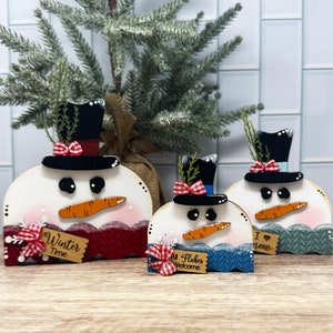 Whimsical Snowman Chunky Wood Shelf Sitter 3 sizes, Winter Decor, Snowman Tiered Tray, Snowman Decor, Seasonal Decor, Mantle Sitter Decor