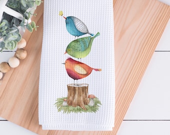 Stacked Birds Farmhouse Dish Towel, Kitchen Towel, Spring Kitchen Towel, Dish Towel, Farmhouse Kitchen, Hostess Gift, Kitchen Accent Towel