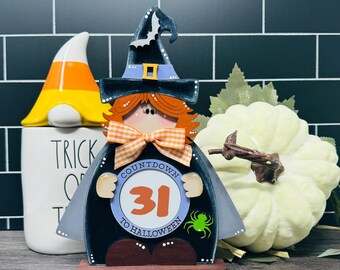 Fall Witch Halloween Wooden Decorative Countdown to Halloween Shelf Sitter 8.5"x6.5".