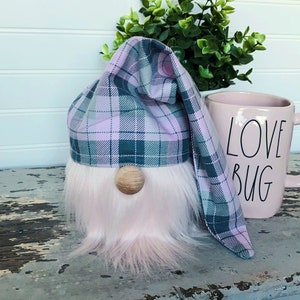 Pink & Grey Buffalo Check Valentines Day Slouchy Hat Gnome. Valentines Gnome, Farmhouse Decor, Tiered Tray Decor, Tiered tray Gnome