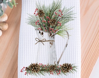 Christmas Greenery Jug Kitchen Tea Towel 16x24&quot;, Kitchen Towel, Farmhouse Christmas, Christmas Kitchen Decor, Christmas gift for kitchen