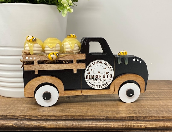 Summer Beehive Honey Wooden Decorative Truck for Tier Trays or Shelves 6"x3.25".