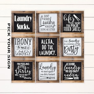 Funny Laundry Room Mini Collection 6&quot;x6&quot; Farmhouse Style Shelf Sign. Laundry Room Decor, Laundry Room Sign, Framed Mini Sign, Home Mini Sign