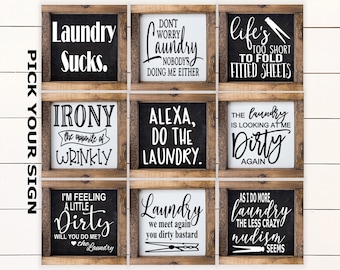 Funny Laundry Room Mini Collection 6"x6" Farmhouse Style Shelf Sign. Laundry Room Decor, Laundry Room Sign, Framed Mini Sign, Home Mini Sign