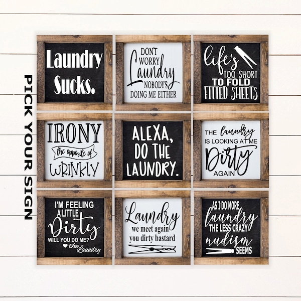 Funny Laundry Room Mini Collection 6"x6" Farmhouse Style Shelf Sign. Laundry Room Decor, Laundry Room Sign, Framed Mini Sign, Home Mini Sign