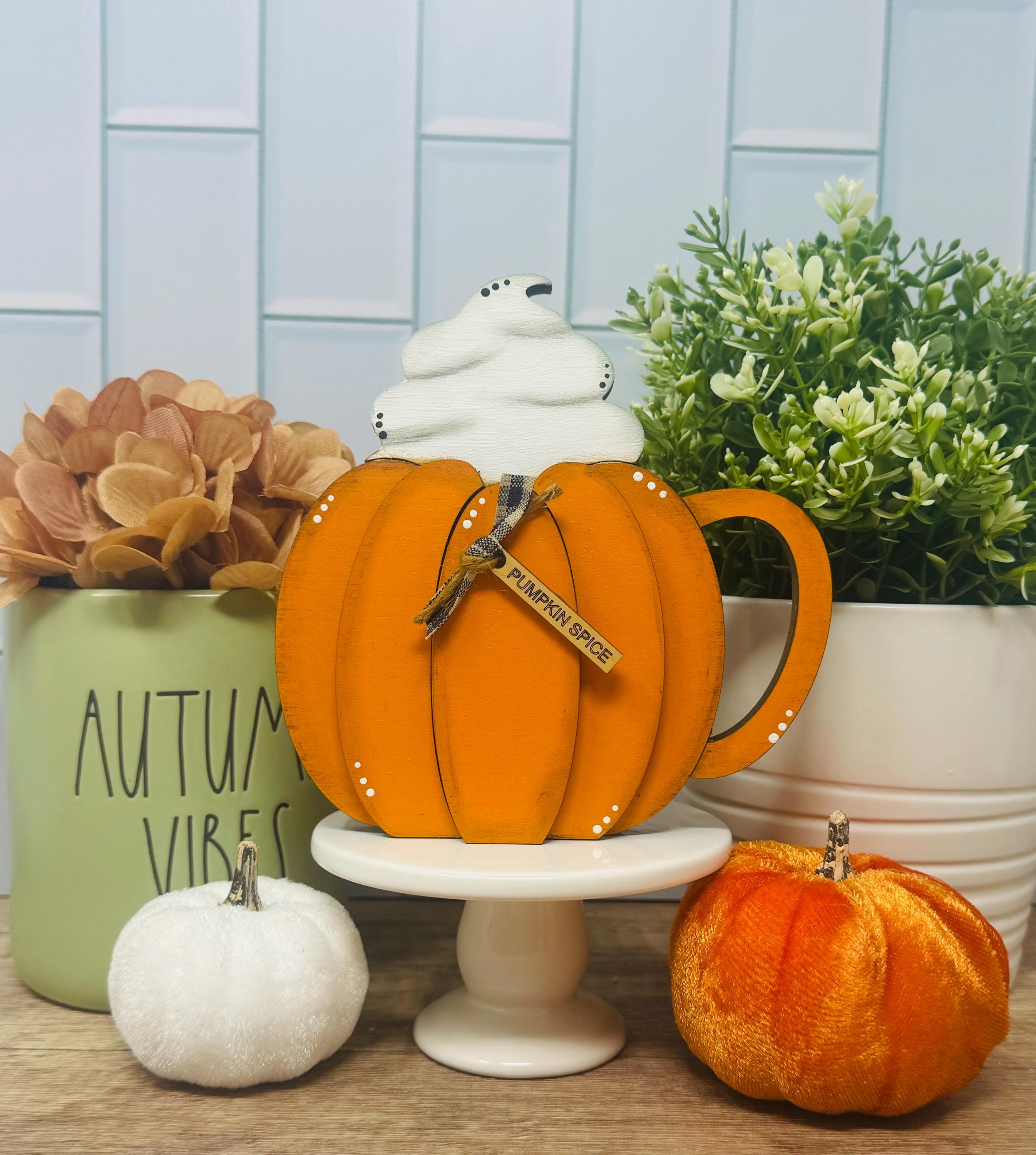 Wooden Pumpkin Spice Latte Pumpkin Mug With Wood Whipped Cream