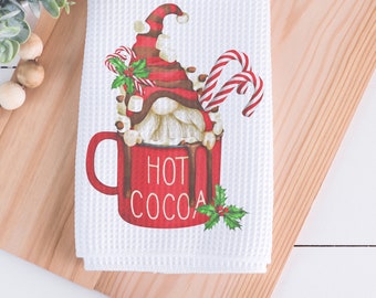 Christmas Hot Cocoa Gnome Tea Towel, Gnome Tier Tray, Gnome Tea Towel, Farmhouse Christmas, Christmas Kitchen Decor, Hot Cocoa Bar Decor