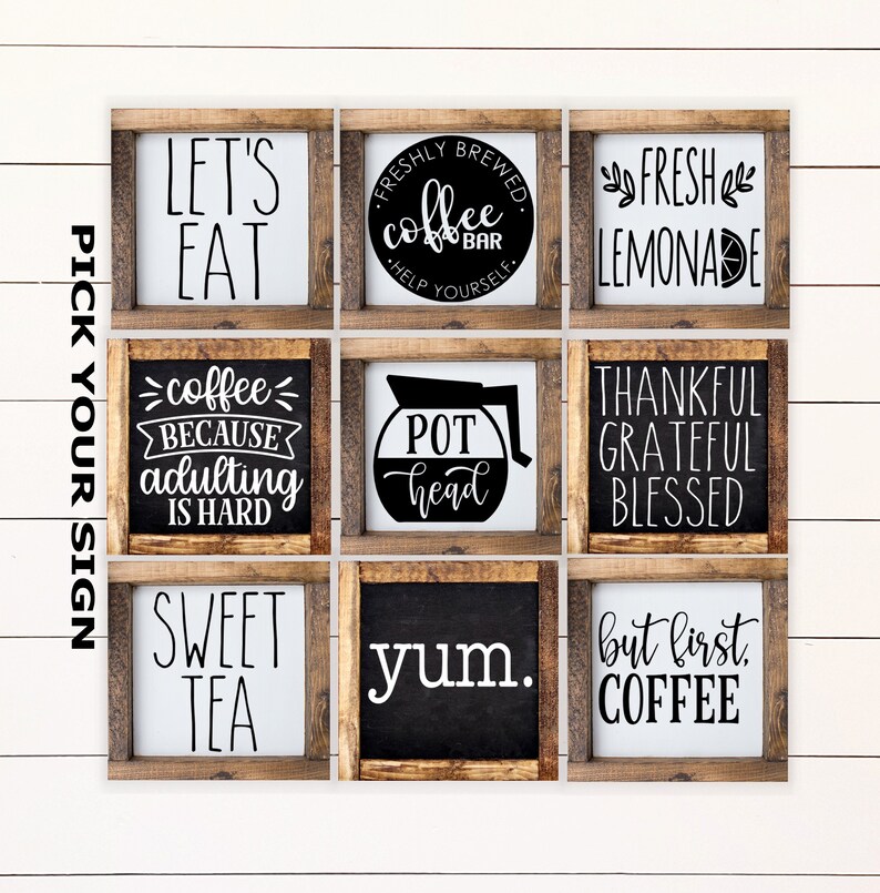 Coffee Bar Kitchen Mini Collection 6x6 Farmhouse Tiered Tray Sign. Tiered Tray Decor, Coffee Bar Sign, Framed Mini Sign, Kitchen Mini Sign image 1