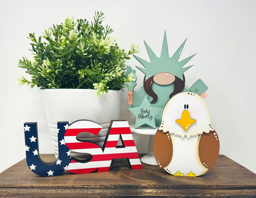 July Lady 4th of July Lady Liberty, USA Stars & Stripes or Patriotic Eagle Wooden ...