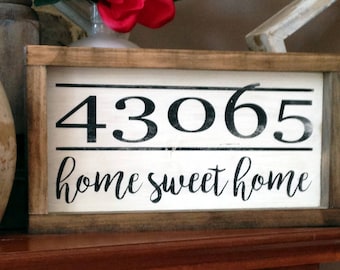 Zip Code Custom Home Farmhouse Style Framed Sign 7.5"x13.5". Painted Rustic Sign, New Home, Rustic Wood Sign, Farmhouse Sign, Home Sign