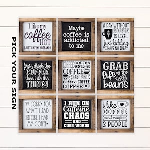 Coffee Bar Kitchen Mini 6"x6" Farmhouse Style Sign for Tiered Trays. Tiered Tray Decor, Coffee Bar Sign, Framed Mini Sign, Kitchen Mini Sign