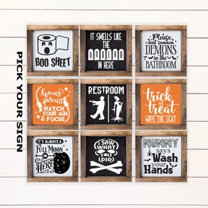 Fun Halloween Fall Bathroom Mini 6&quot;x6&quot; Sign, Farmhouse Bathroom, Bathroom Shelf Decor, Funny Bathroom Sign, Framed Mini Sign, Halloween Sign