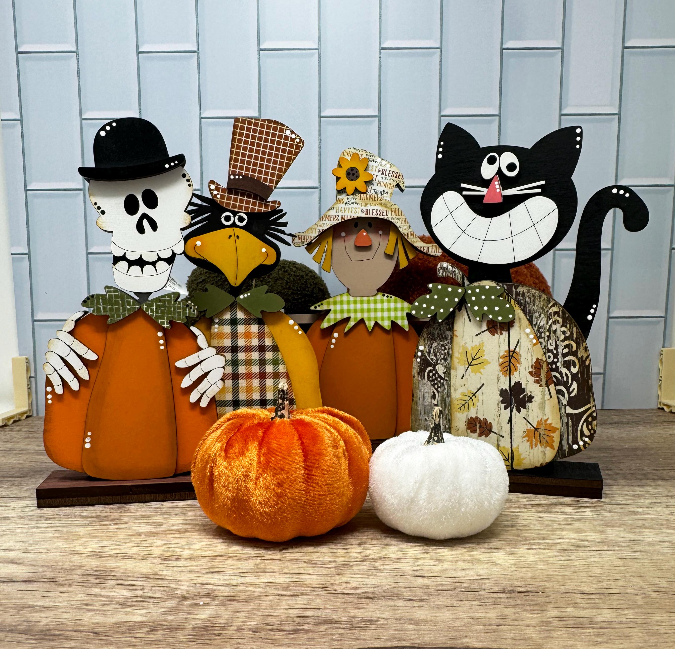 Halloween Fall Cat, Scarecrow, Skeleton or Crow Pumpkin Chunky