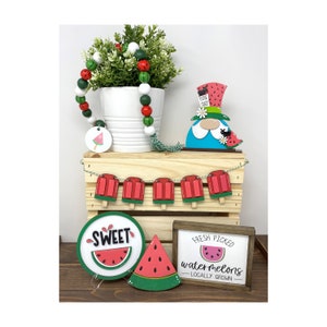 Summer Watermelon Tiered Tray Set, Watermelon Decor, Summer Kitchen Tier Tray, Shelf Sign, Hello Summertime, Fake Watermelon, Truck for Tray