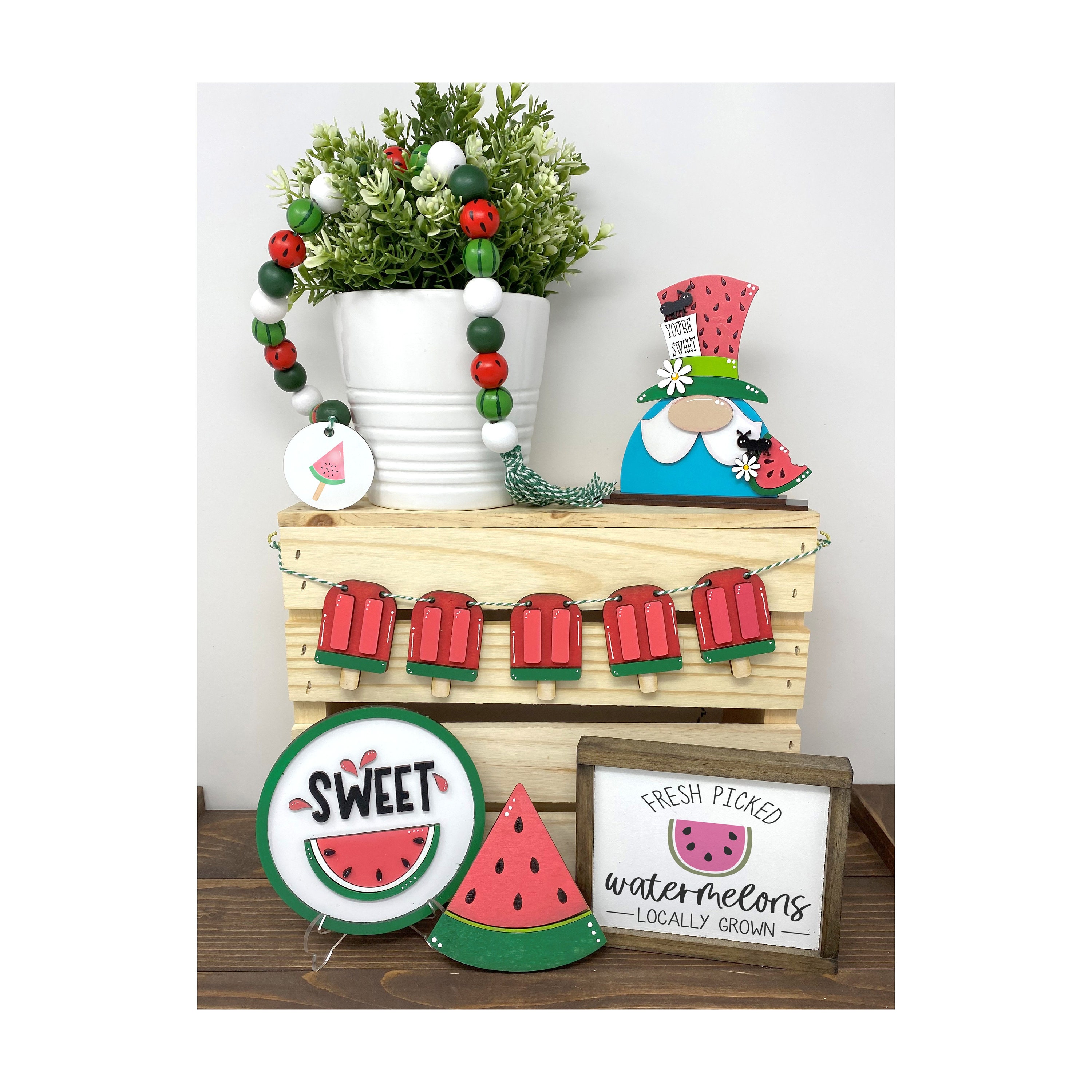 Summer Watermelon Tiered Tray Set, Watermelon Decor, Summer Kitchen