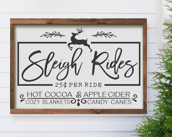 Sleigh Ride Hot Cocoa Large Farmhouse Style Sign 24x36". Farmhouse Christmas, rustic holiday sign, Christmas wall decor, hot cocoa wood sign