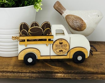 Fresh Brewed Coffee Bean Wooden Decorative Truck for Tier Trays or Shelves 6"x3.75".