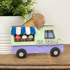 Wood Ice Cream Truck for Tiered Tray or Shelves 6&quot;x5&quot;, Ice cream Decor, Ice Cream Tier Tray, Ice Cream Shelf Sitter, Ice Cream Party Decor