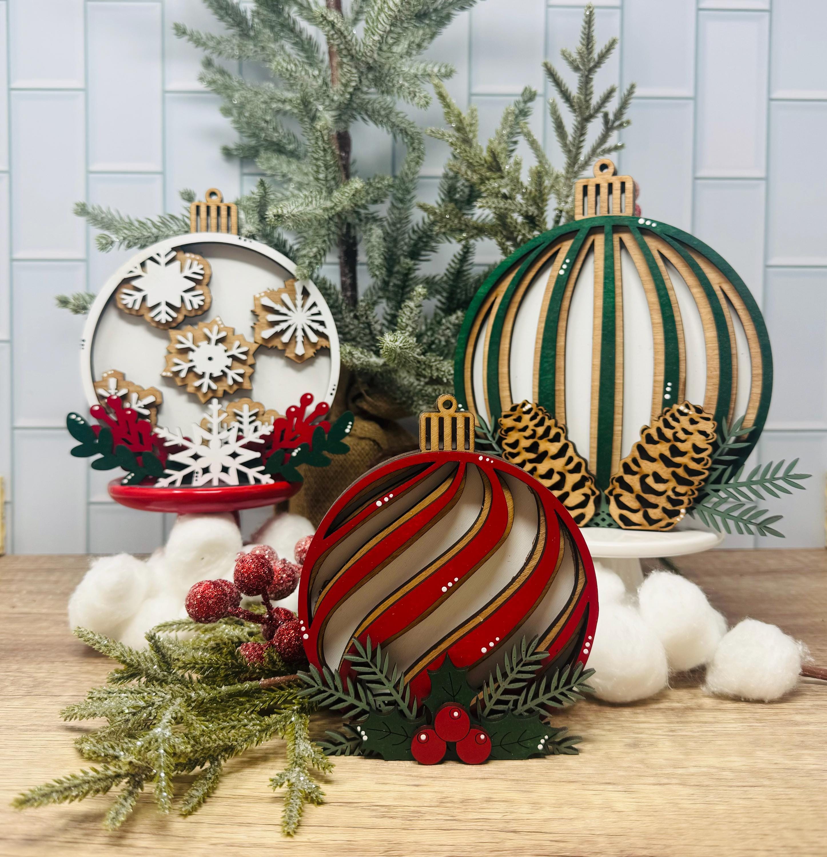 Freestanding Christmas Ornaments, Chunky Wood Shelf Sitters