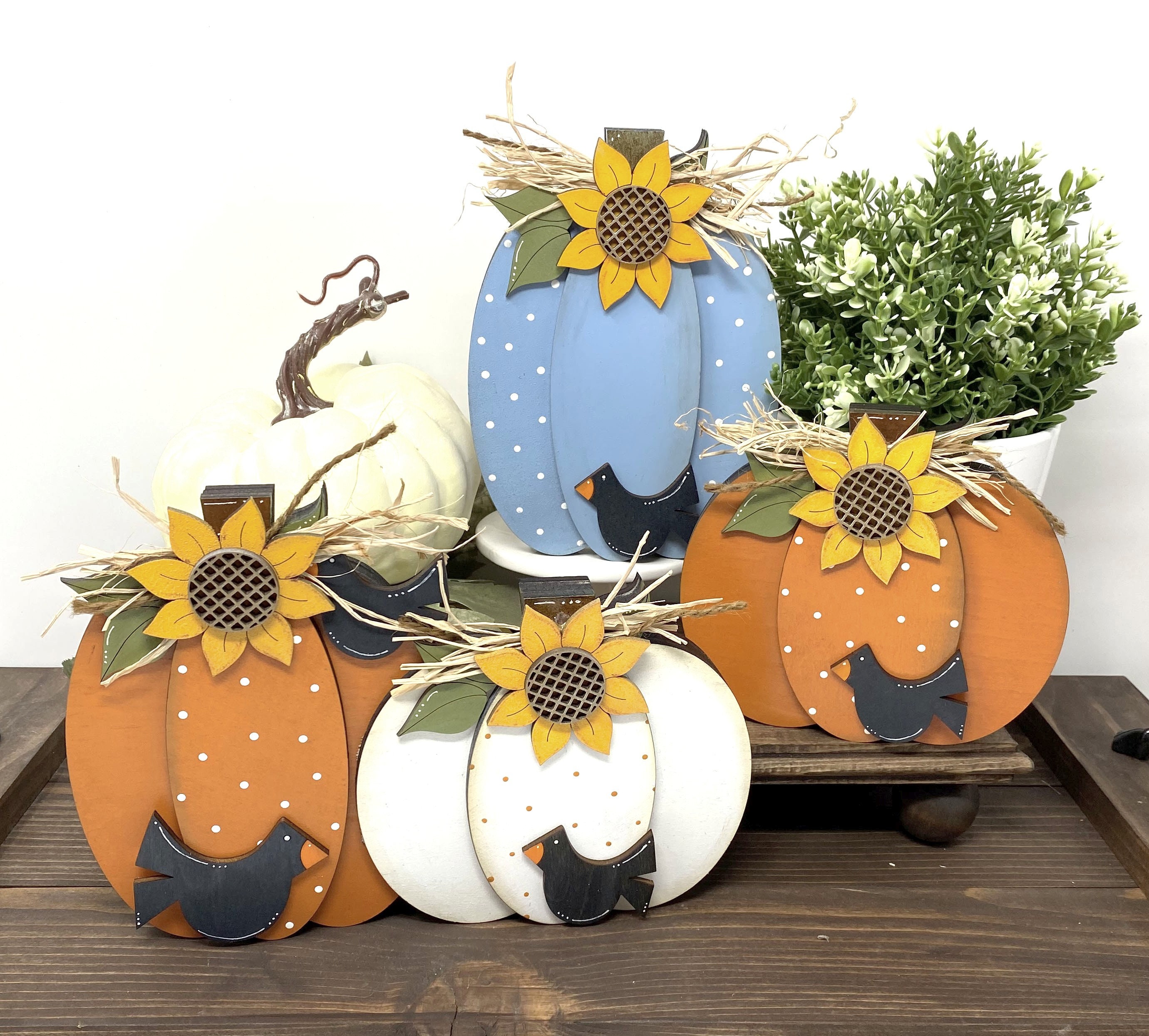 BigOtters 7 Inch Fall Pumpkin Decor - Artificial Pumpkin With Sunflower & Maple Leaves
