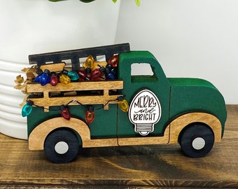 Merry & Bright Christmas Light Truck for Tier Trays, Christmas Decor, Farmhouse Truck, Tiered Tray Decor, Lights Tiered Tray, Winter Shelf