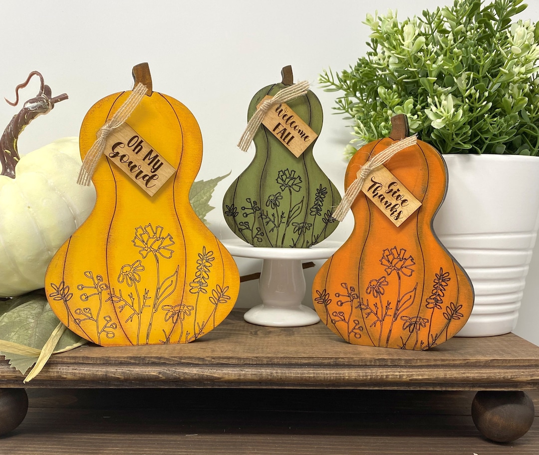 Harvest Pumpkin Gourd Shelf Sitter Wood Decor, Fall Pumpkin Decor ...