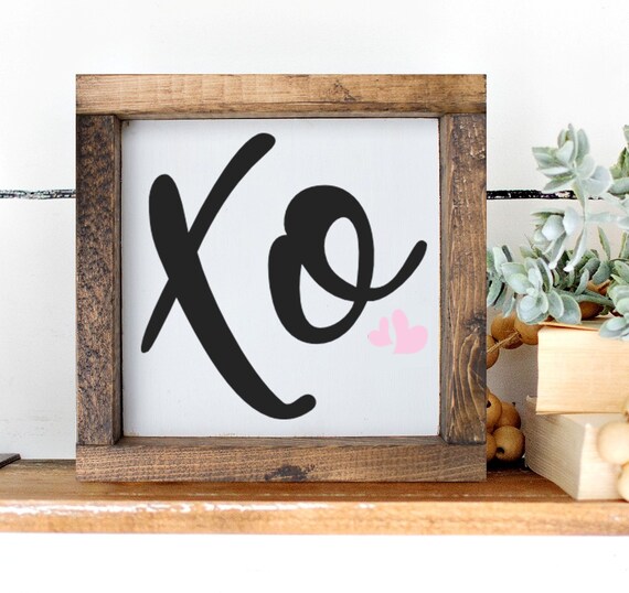 XO Hearts Valentine's Day Farmhouse Style Framed painted sign tiered