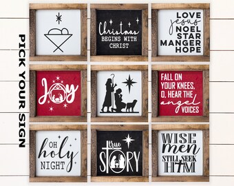 Religious Christmas Mini 6"x6" Signs for Tier Trays, Tier Tray Decor, Coffee Bar Sign, Christmas Decor, Christian Christmas Sign