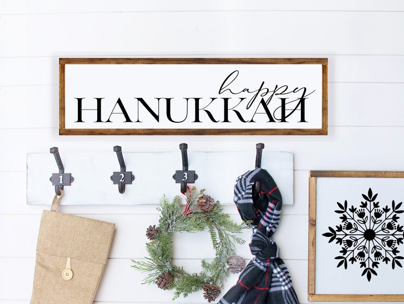 Happy Hanukka Farmhouse Style Framed Sign 7.5x25.5. Religious Wood Sign, Hanukka Signs, Farmhouse Style Sign, Hanukkah Decor, Chanuka Sign image 1