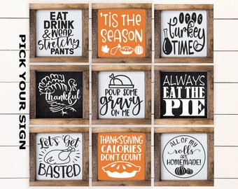 Thanksgiving Mini Signs 6"x6" Farmhouse Style Sign for Tiered Tray. Tiered Tray Decor, Coffee Bar Sign, Thanksgiving Decor, Framed Mini Sign