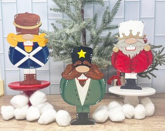 Christmas Nutcracker Chunky Wooden Decorative Shelf Sitter Tiered Tray Decor, 3 Styles.