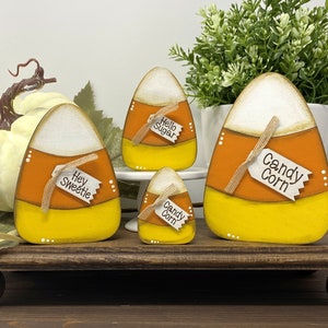 Halloween Candy Corn Chunky Wood Shelf Sitter or Tier Tray Decor, Halloween Decor, Candy Corn with tags, Wood Candy Corn, Fun Candy Corn