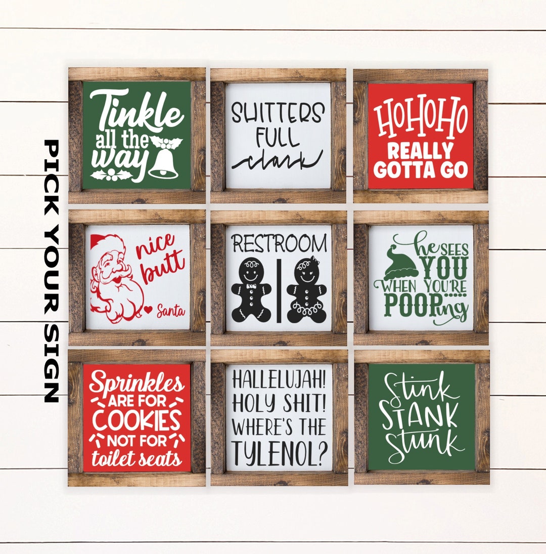 Funny Christmas Bathroom Mini 6x6 Sign, Farmhouse Bathroom, Bathroom