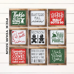 Funny Christmas Bathroom Mini 6&quot;x6&quot; Sign, Farmhouse Bathroom, Bathroom Shelf Decor, Funny Bathroom Sign, Christmas Bathroom, Christmas Sign