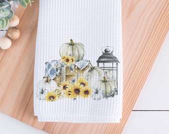 Fall Kitchen Tea Towel 16"x24", Sunflower Tea Towel, Tier Tray Decor, Pumpkin Kitchen Decor, Autumn Farmhouse Decor, Floral Tea Towel