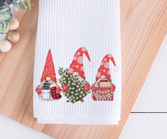 Christmas Gnomes Tea Towel 16x24", Gnome Tier Tray, Gnome Tea Towel, Farmhouse Christmas, Christmas Kitchen Decor, Merry Christmas Tea Towel