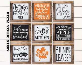 Fall Autumn Mini Signs 6"x6" Farmhouse Style Signs for Tier Trays, Tiered Tray Decor, Coffee Bar Sign, Thanksgiving Decor, Framed Mini Sign