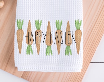 Happy Easter Carrots Tea Towel 16x24. Kitchen Towel, Spring Kitchen, Easter Decor, Dish Towel, Easter Bunny, Farmhouse Kitchen, Easter Towel