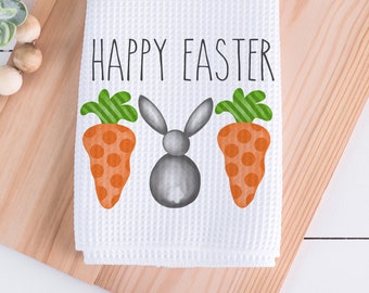 Happy Easter Bunny Tea Towel 16x24". Kitchen Towel, Spring Kitchen, Easter Decor, Dish Towel, Easter Bunny, Farmhouse Kitchen, Easter Towel