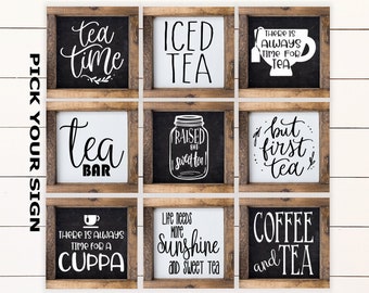 Tea Bar Kitchen 6"x6" Farmhouse Signs for Tiered Trays. Tiered Tray Decor, Coffee Bar Sign, Framed Mini Sign, Kitchen Mini Sign, Tea Sign
