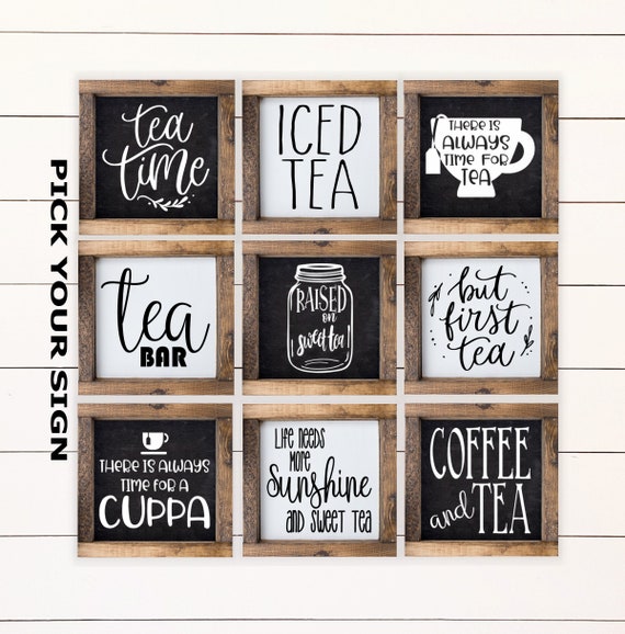 Tea Bar Kitchen 6"x6" Farmhouse Signs for Tiered Trays. Tiered Tray Decor, Coffee Bar Sign, Framed Mini Sign, Kitchen Mini Sign, Tea Sign