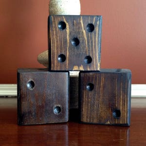 Large Wooden Die 3.5&quot; Stained Home Decor SET OF 3. Farmhouse decor, wooden home decor, stained dice, large wooden dice, desk office decor