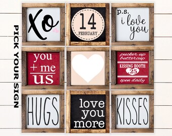 Valentines Mini Signs 6"x6" Tiered Tray Signs. Tiered Tray Decor, Coffee Bar Sign, Valentines Decor, Framed Mini Sign, Valentines Mini Signs