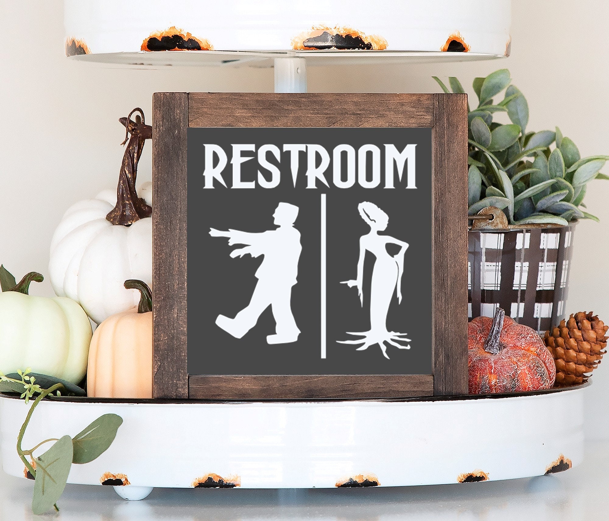 Fun Halloween Fall Bathroom Mini 6x6 Sign, Farmhouse Bathroom