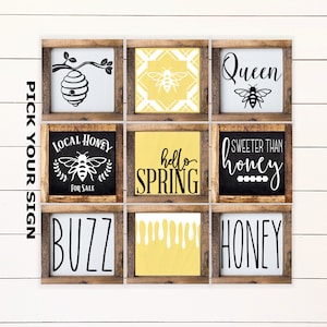 Honey Bee Mini 6x6 Tiered Tray Sign. Tiered Tray Decor, Coffee Bar Sign, Spring Decor, Framed Mini Sign, Bee Mini Sign, Mini Honey Sign