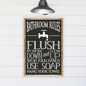 Bathroom Rules Farmhouse Style Sign 13.5x19.5&quot;. Bathroom Sign, Bathroom Decor, Kids Bathroom Signs, Rustic Bathroom Sign, Farmhouse Bathroom